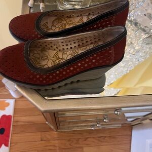 Fly London Red Perforated Wedges